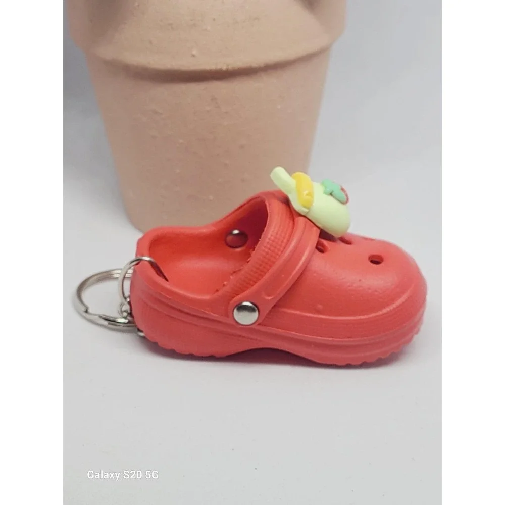 Handmade Cute Strawberry Shoe Keychain‎ Charm Red Croc Style Bag Accessory